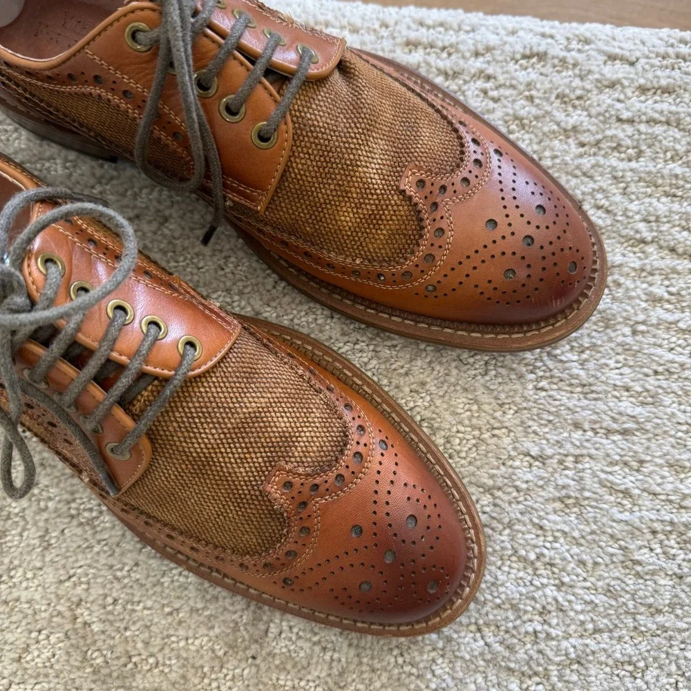 Vintage‎ Foundry Co Brown Leather Wingtip Brogue Oxfords Lace Up MEN 8 TWEED